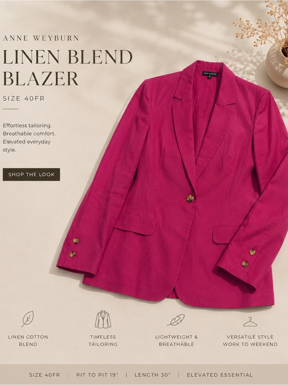 Fuchsia Linen-Blend Blazer